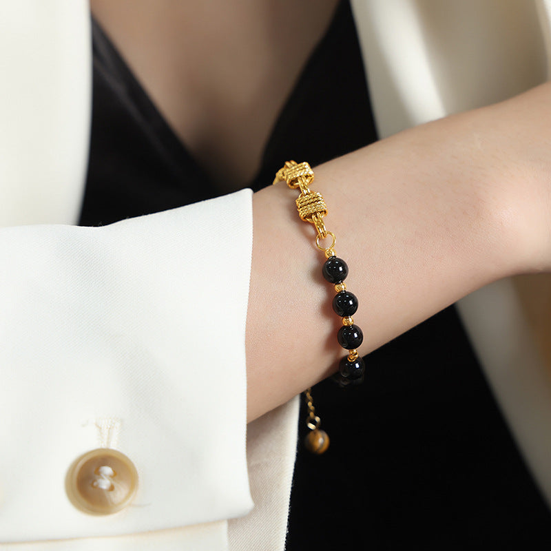 Classical Freshwater Pearl Handmade Beaded Natural Stone Black Agate Bracelet