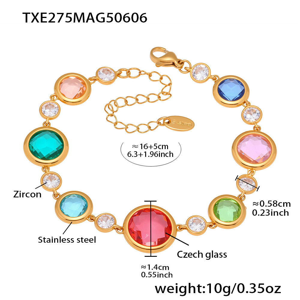 Colorful sea glass bracelet in gold with adjustable sizing
