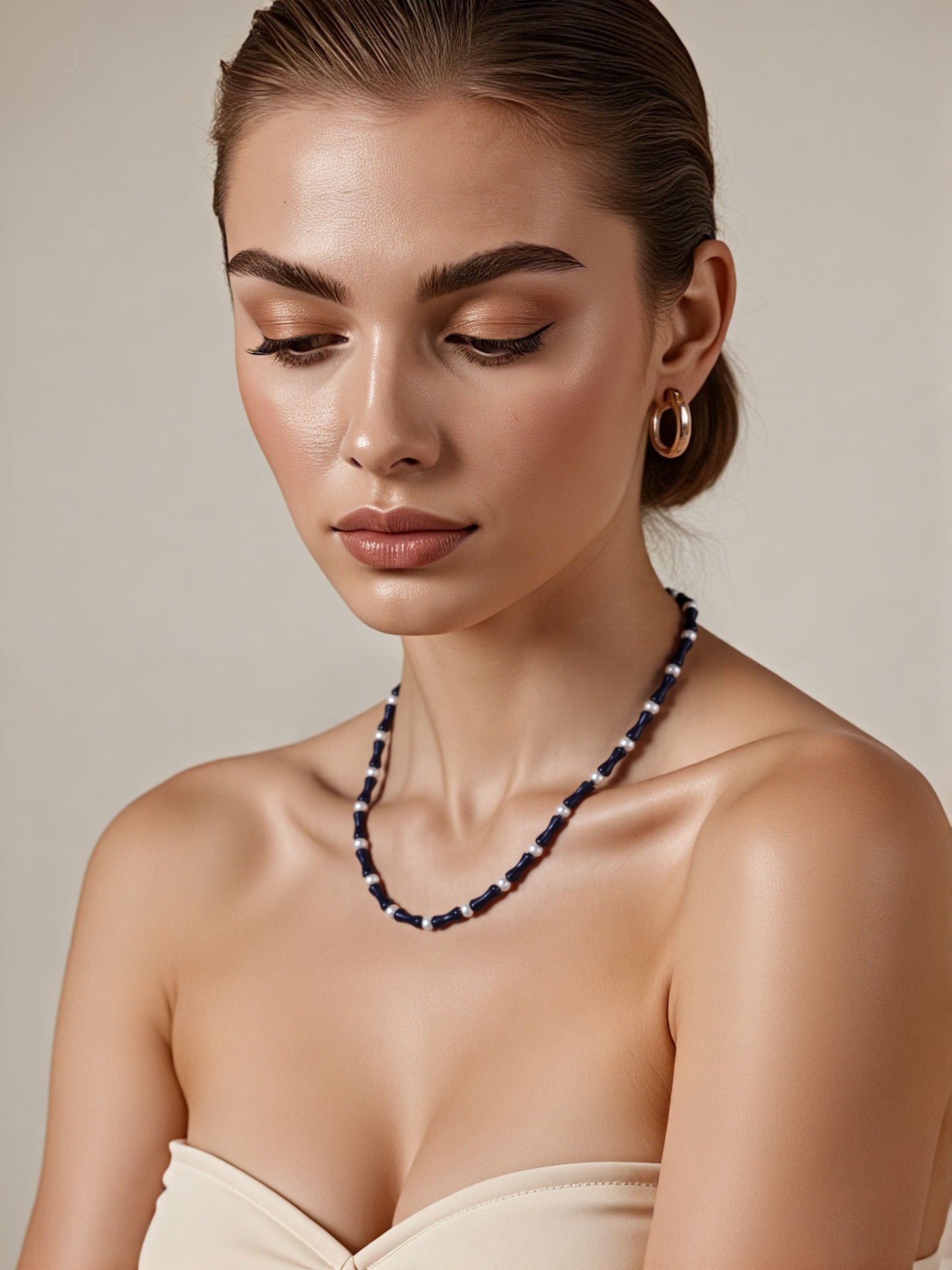 Natural Stone Black Agate Handmade Beaded Necklace