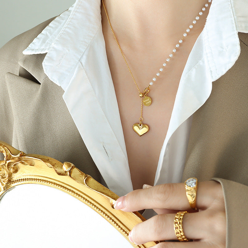 Round Heart Necklace Tassel Clavicle Chain Necklace