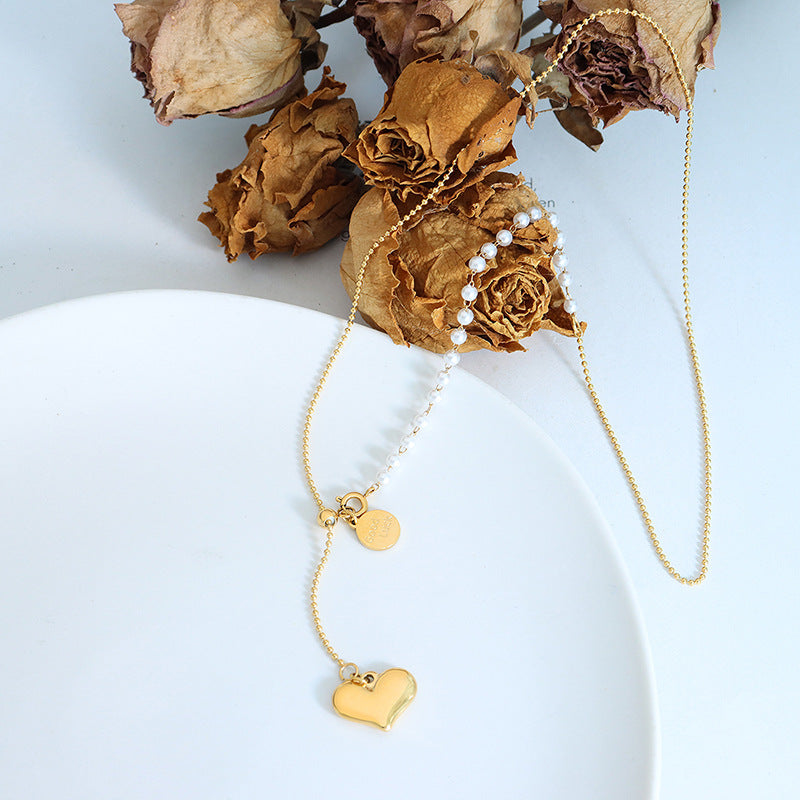Round Heart Necklace Tassel Clavicle Chain Necklace