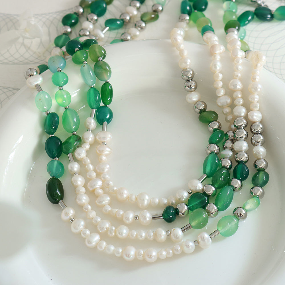 Freshwater Pearl Necklace with Natural Stone Beads | Waterproof Jewelry