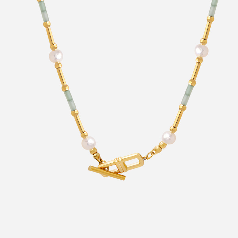 Aventurine Freshwater Pearl OT Clasp Necklace