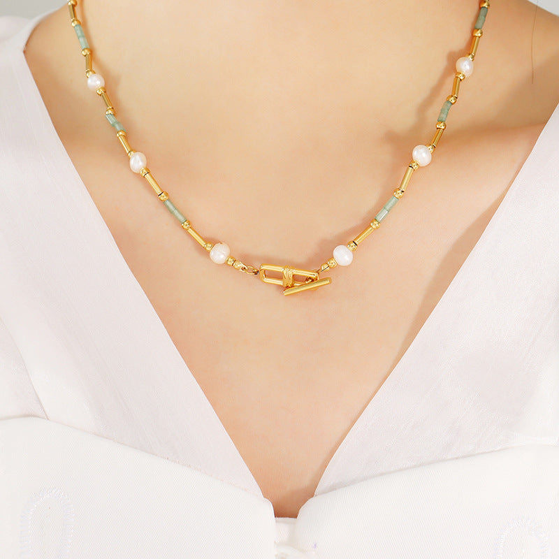 Aventurine Freshwater Pearl OT Clasp Necklace