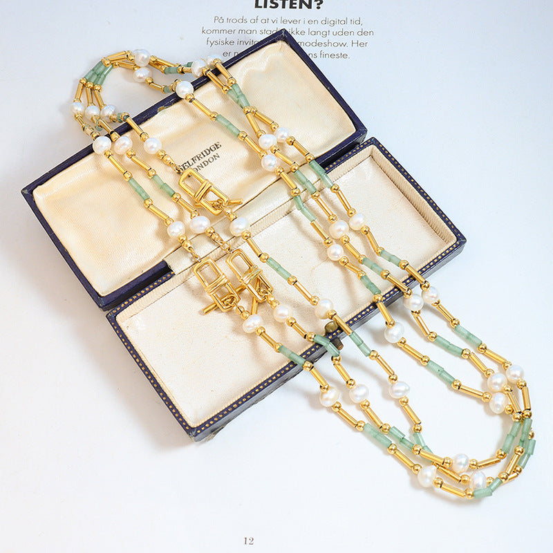 Aventurine Freshwater Pearl OT Clasp Necklace