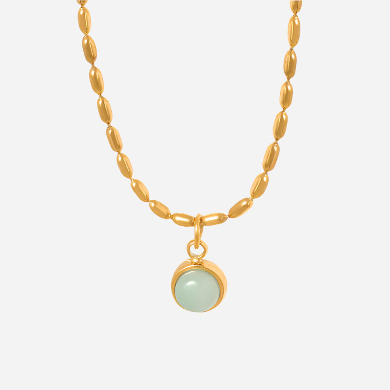 Natural Stone Rice Bead Necklace Stainless Steel