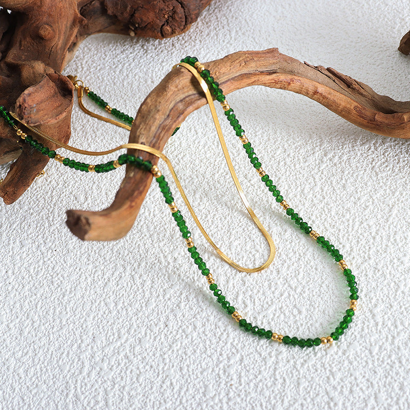 Double Layered Necklaces With Glass Stone