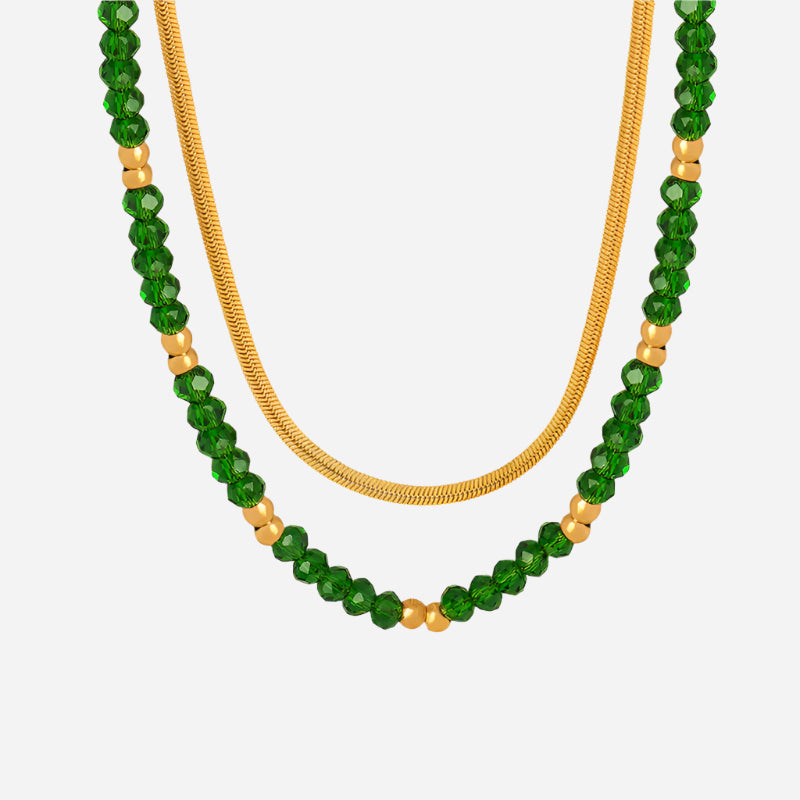 Double Layered Necklaces With Glass Stone