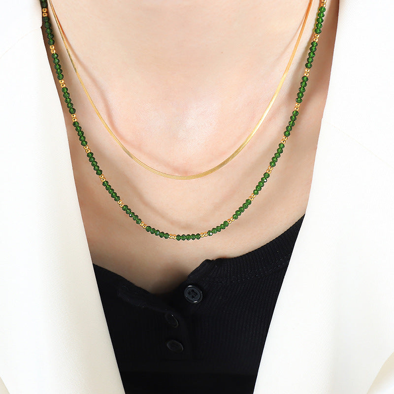 Double Layered Necklaces With Glass Stone