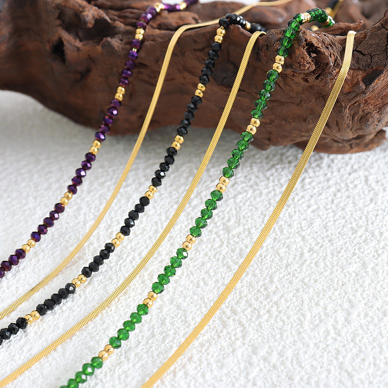 Double Layered Necklaces With Glass Stone