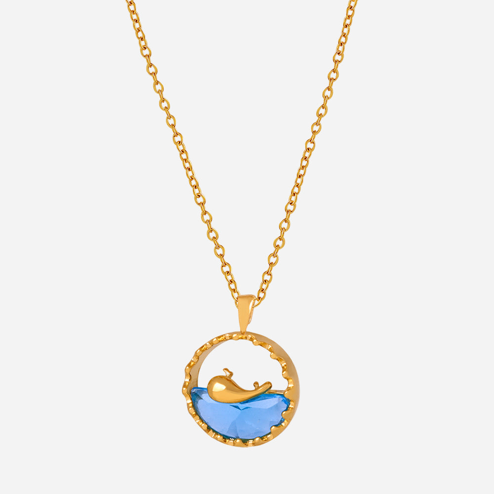 Women's Stainless Steel Blue Pendant Necklace