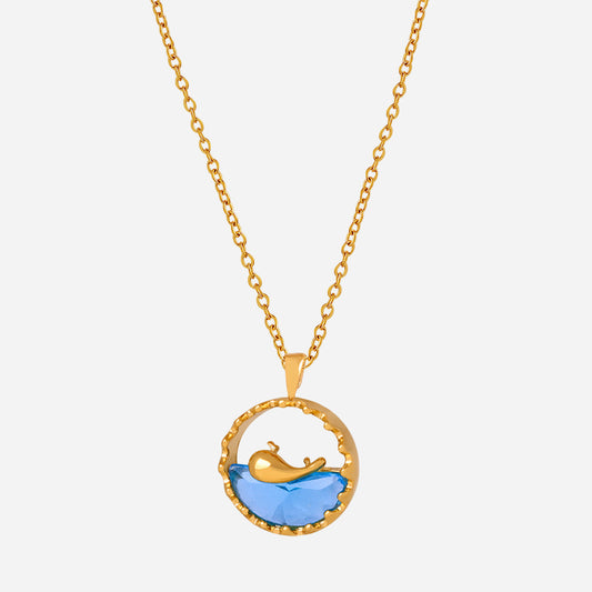 Women's Stainless Steel Blue Pendant Necklace