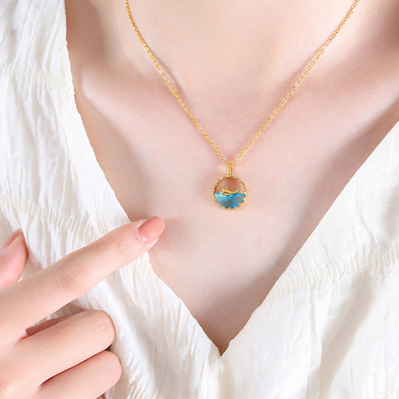 Women's Stainless Steel Blue Pendant Necklace