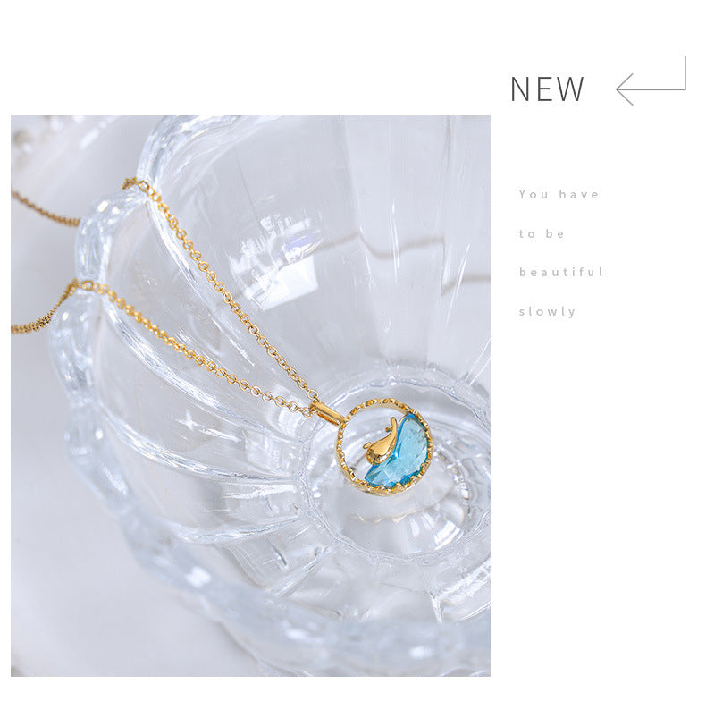 Women's Stainless Steel Blue Pendant Necklace