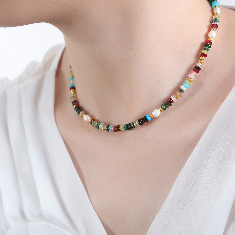 Natural Stone Beads Freshwater Pearl Necklace