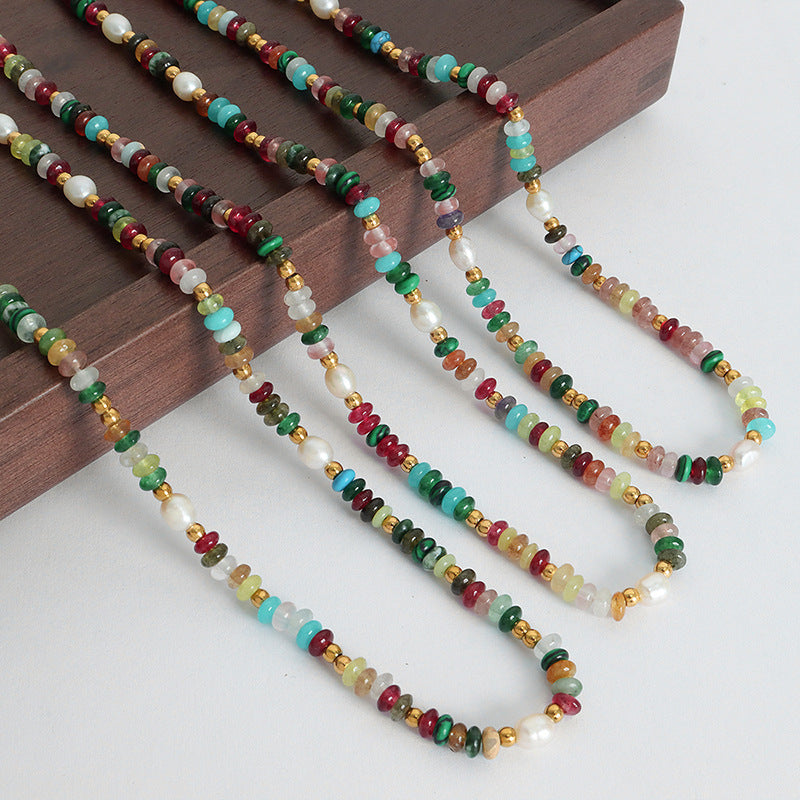 Natural Stone Beads Freshwater Pearl Necklace