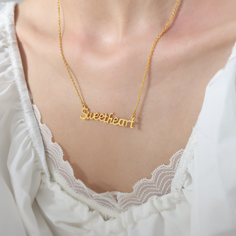 Stainless Steel Gold-plated Letter Pendant Necklace