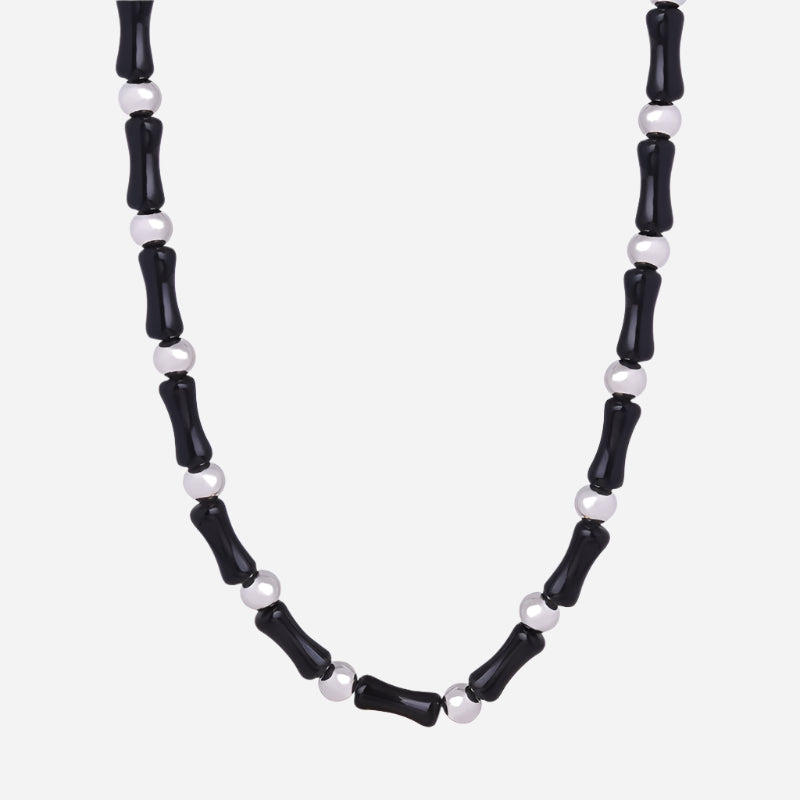 Natural Stone Black Agate Handmade Beaded Necklace