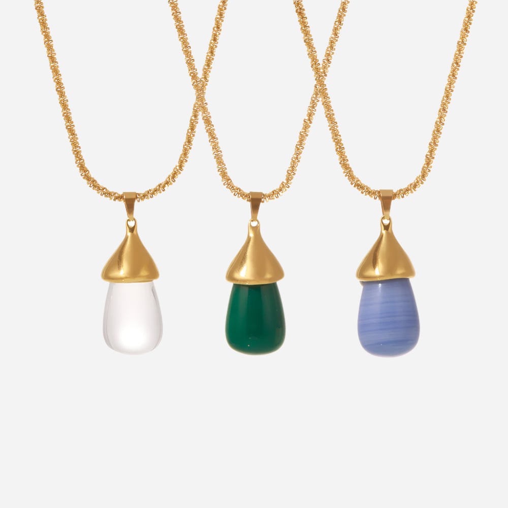 Stainless Steel Resin Water Drop Pendant Necklace