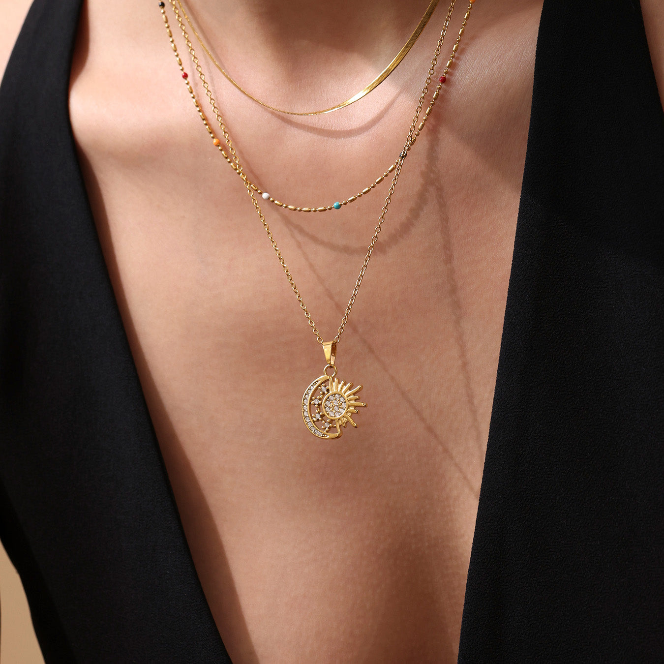 5A Zircon Sun Moon Charm Necklaces