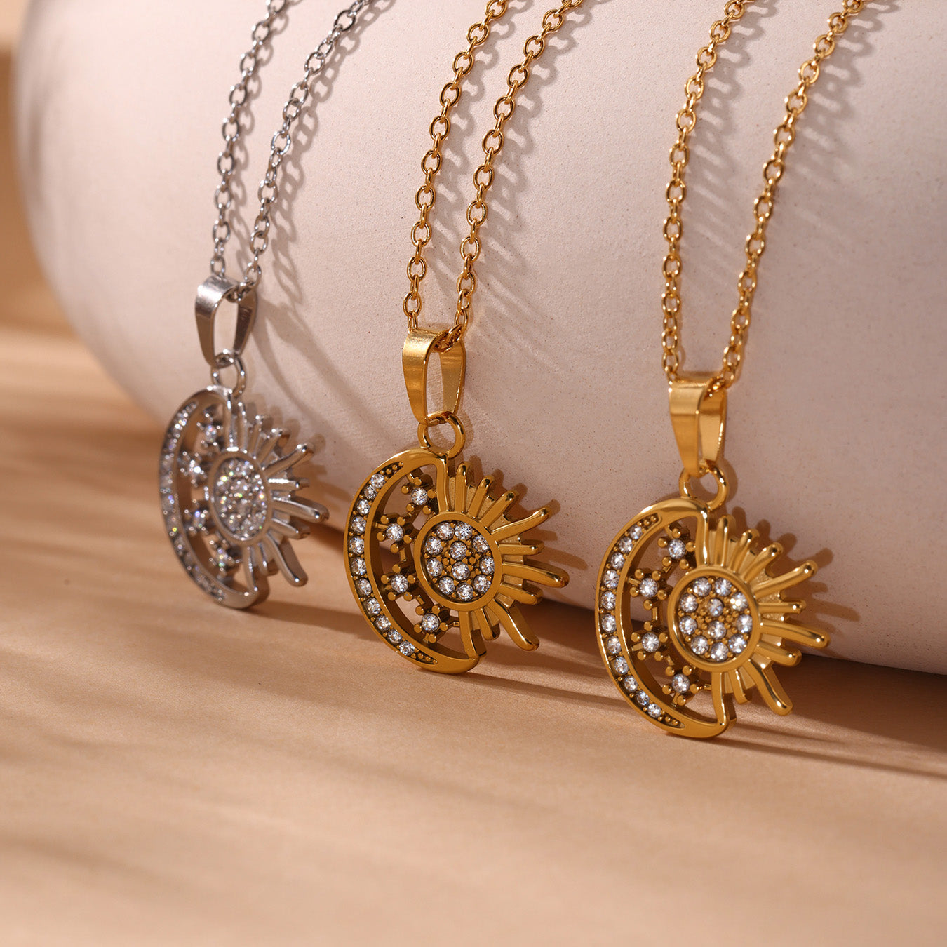 5A Zircon Sun Moon Charm Necklaces