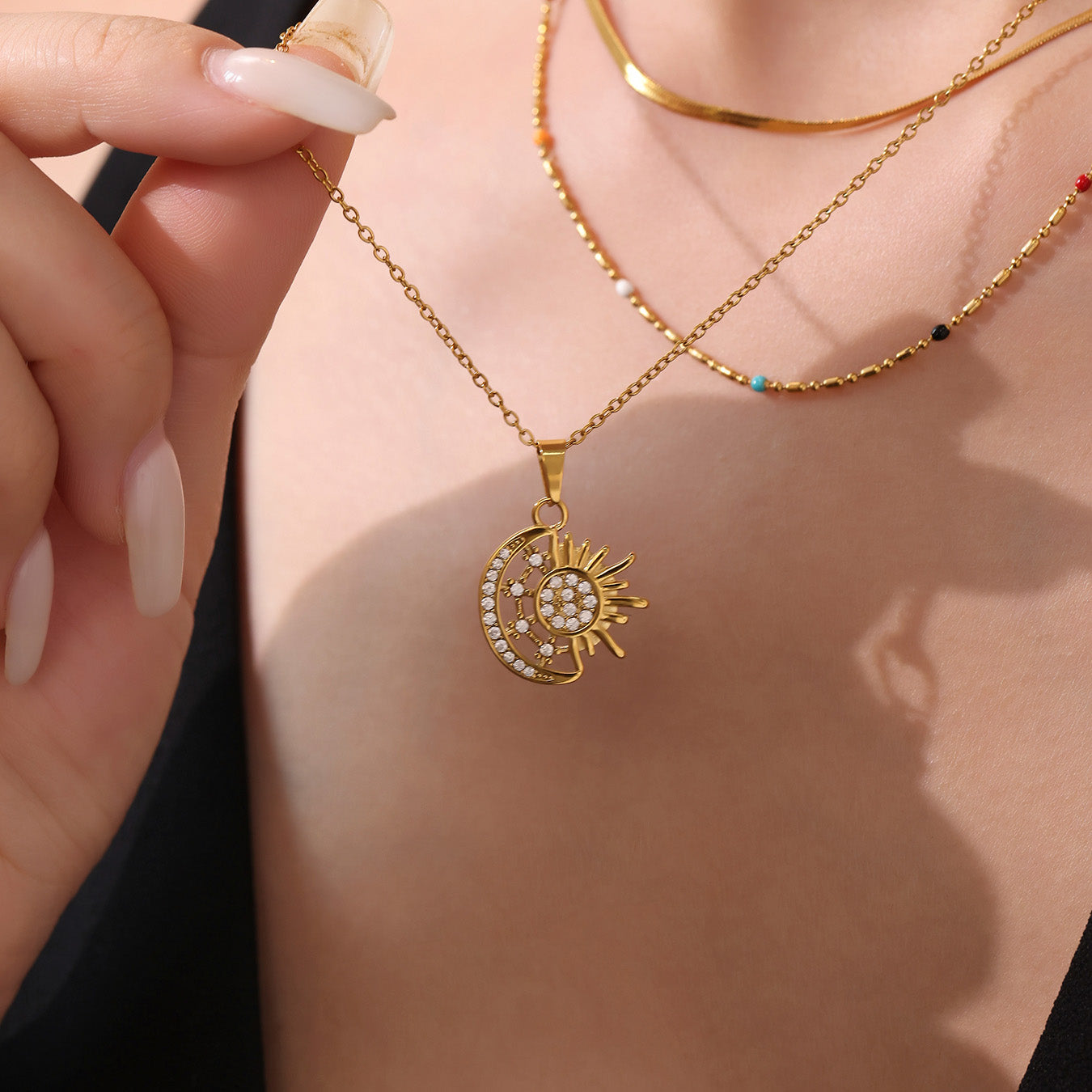 5A Zircon Sun Moon Charm Necklaces