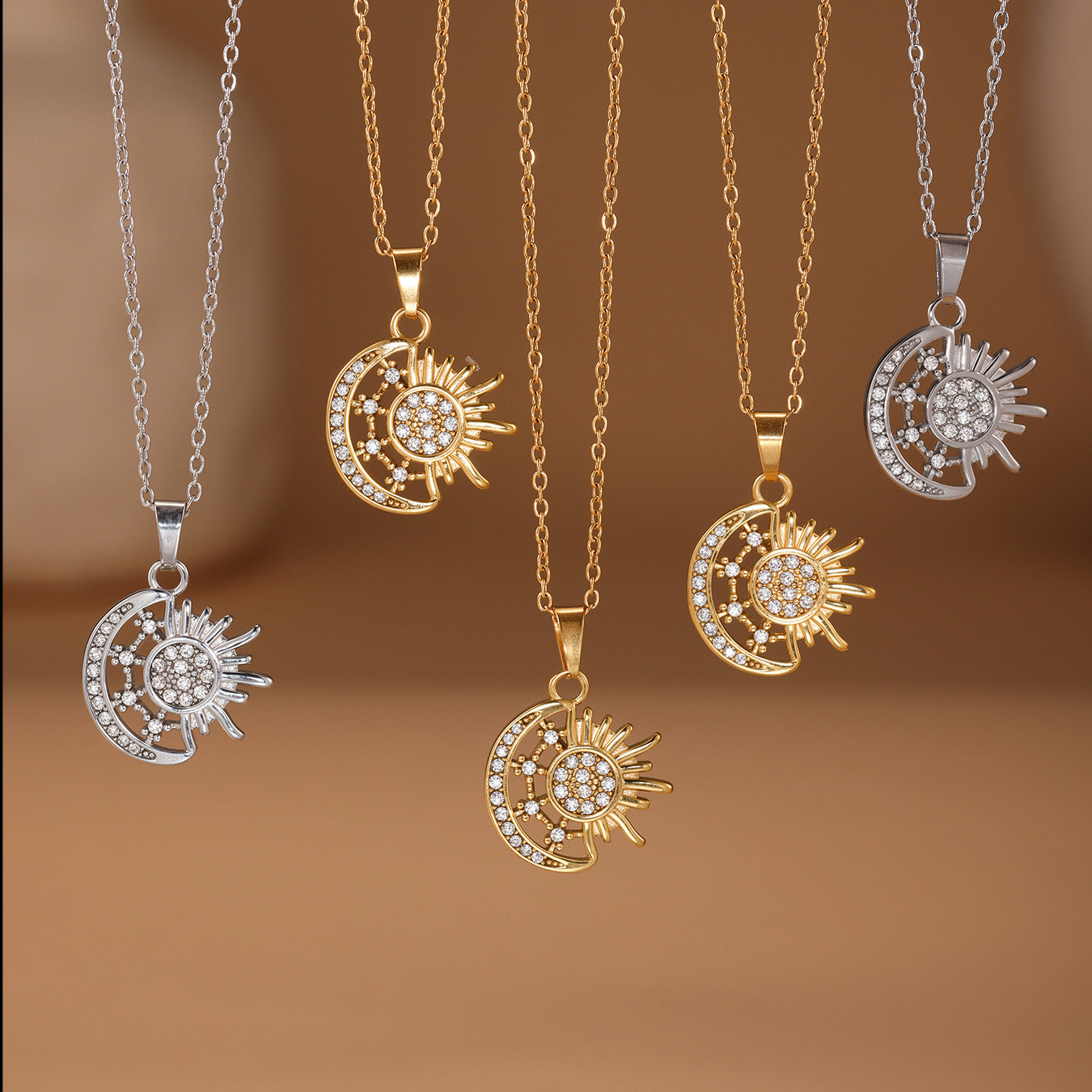5A Zircon Sun Moon Charm Necklaces