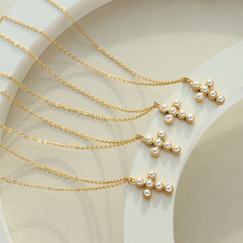 Pearl Cross Pendant Necklace – Elegant Waterproof Faith Jewelry