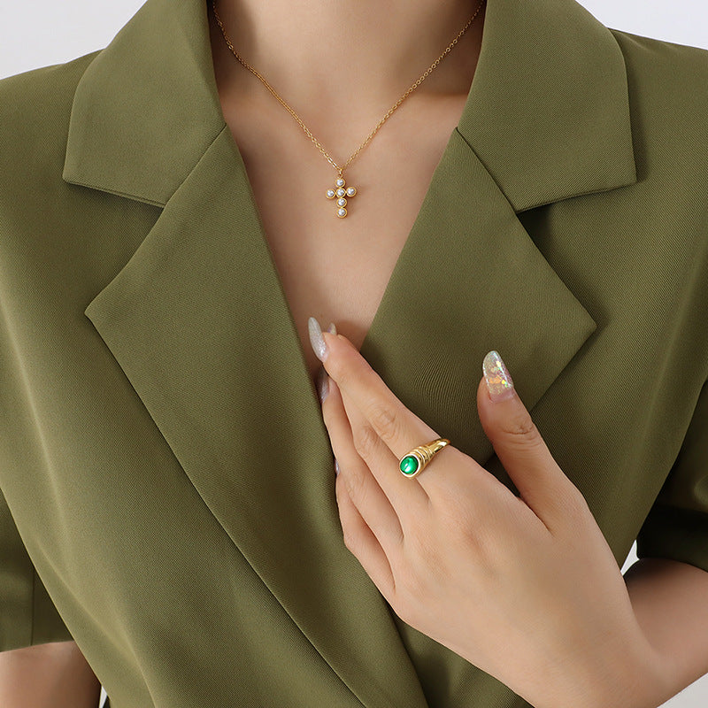 Pearl Cross Pendant Necklace – Elegant Waterproof Faith Jewelry