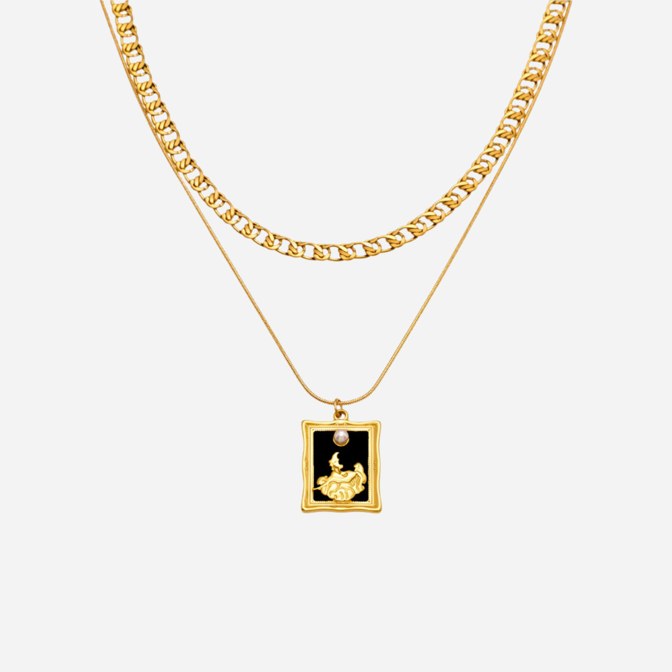 Drip Oil Square Double layered Charm Necklaces