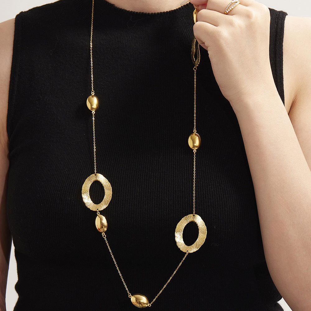Hammered egg-Shaped Hollow Design Long Sweater Chain Necklace