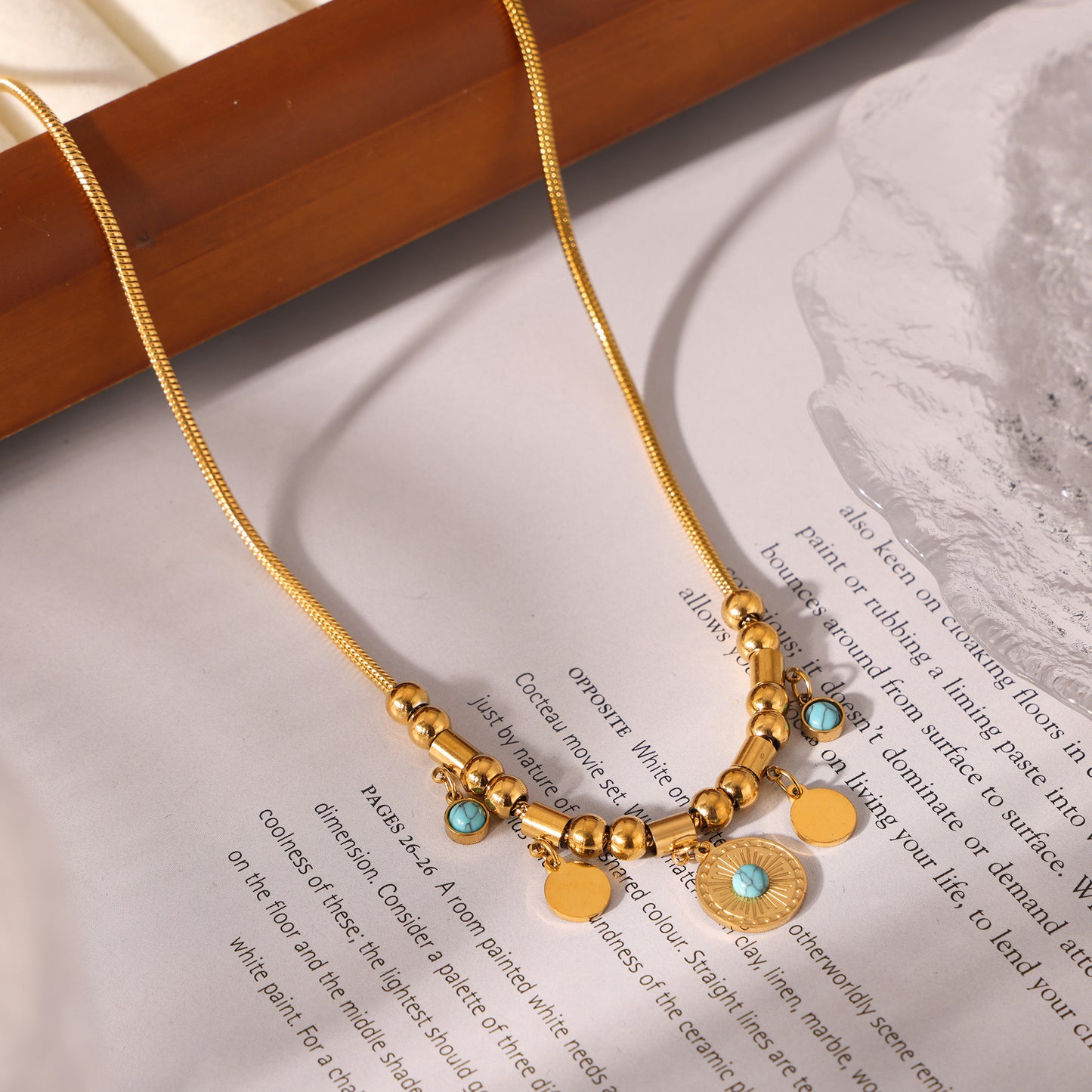 Blue Turquoise Round Pendan Necklace