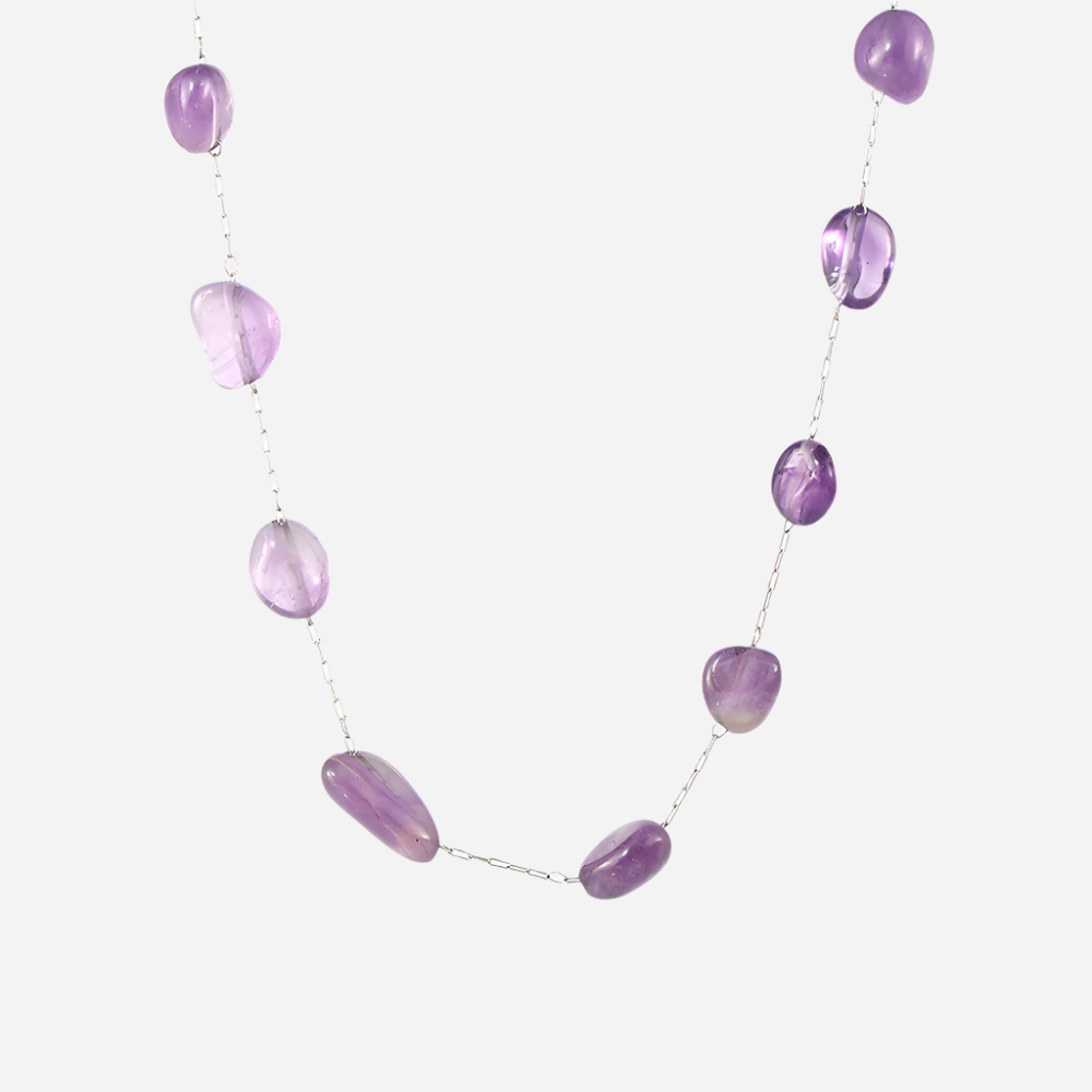 Stainless Steel Purple Natural Stone Necklace