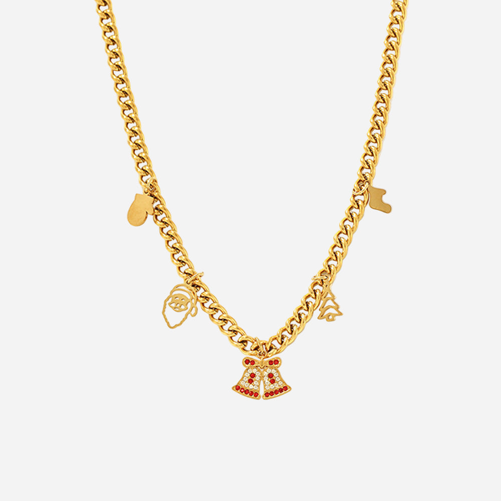 Romantic Christmas Zircon Bell Necklace Stainless Steel