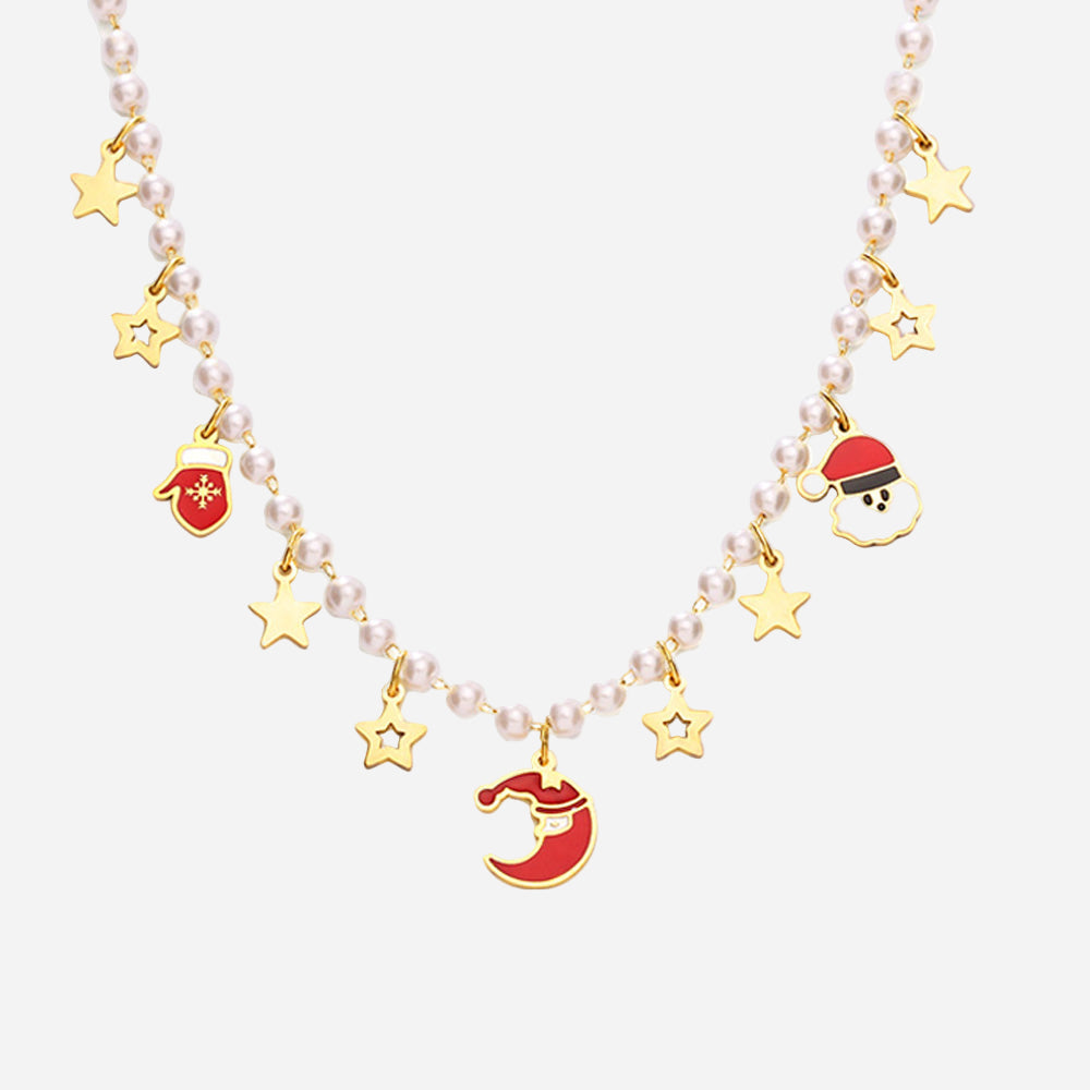 Christmas Cute Design Imitaion Pearl Necklace For Gift