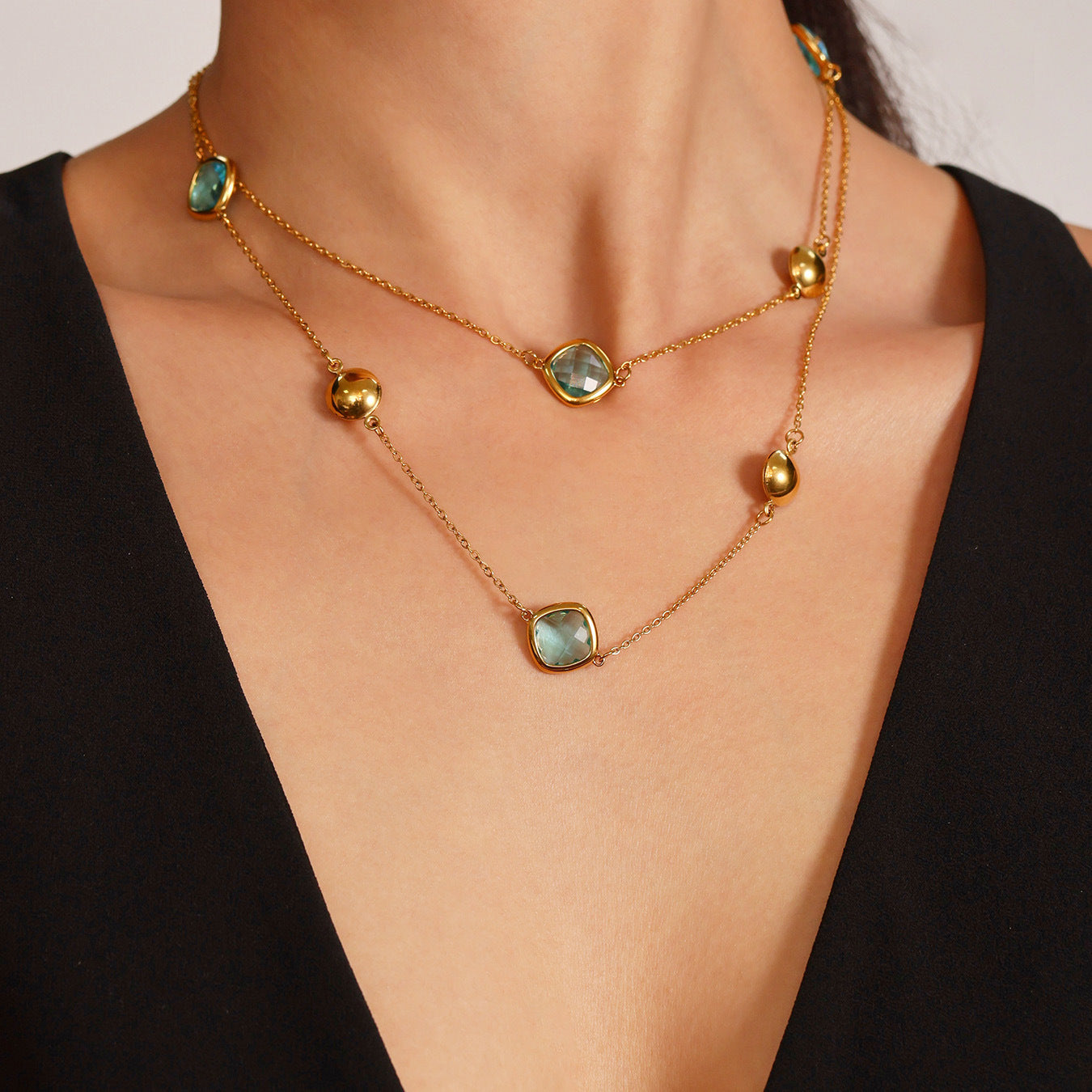 Long Sea Glass Necklace | Waterproof Stainless Steel Beach Jewelry for Women