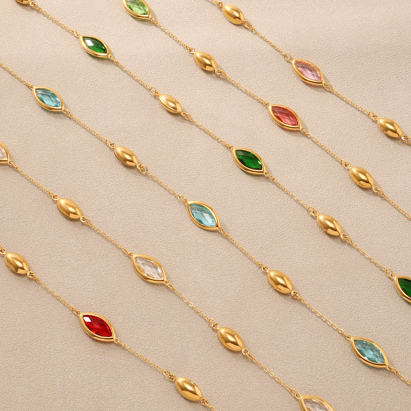 Gold Crystal Pendant Necklace | Oval Bead on Waterproof Gold Chain