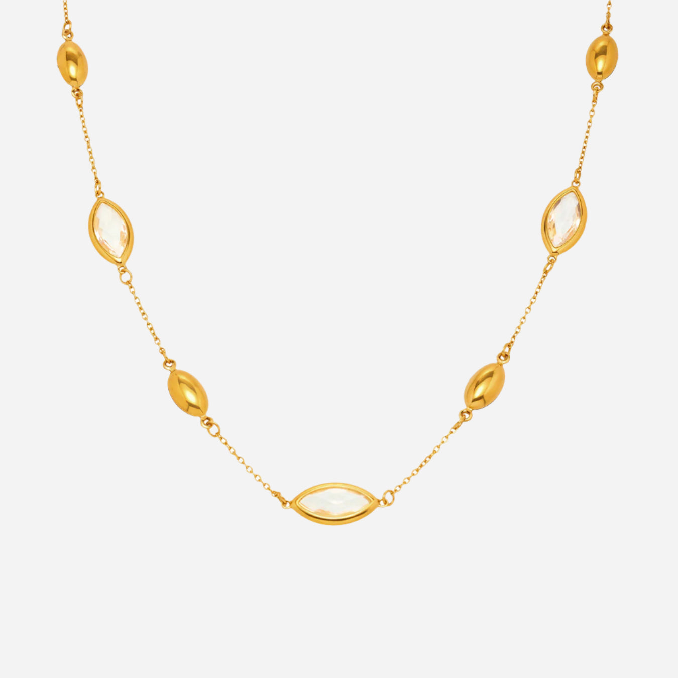 Gold Crystal Pendant Necklace | Oval Bead on Waterproof Gold Chain