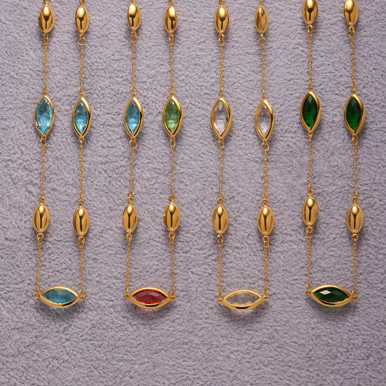 Gold Crystal Pendant Necklace | Oval Bead on Waterproof Gold Chain