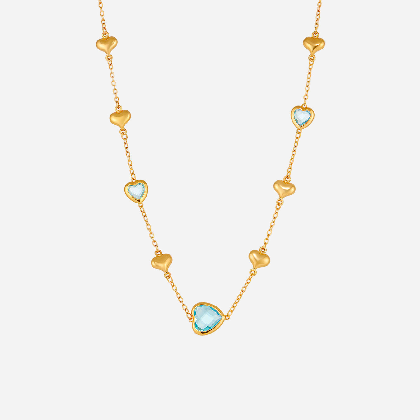Faceted Glass Stone Hollow Heart Clavicle Chain Stainless Steel