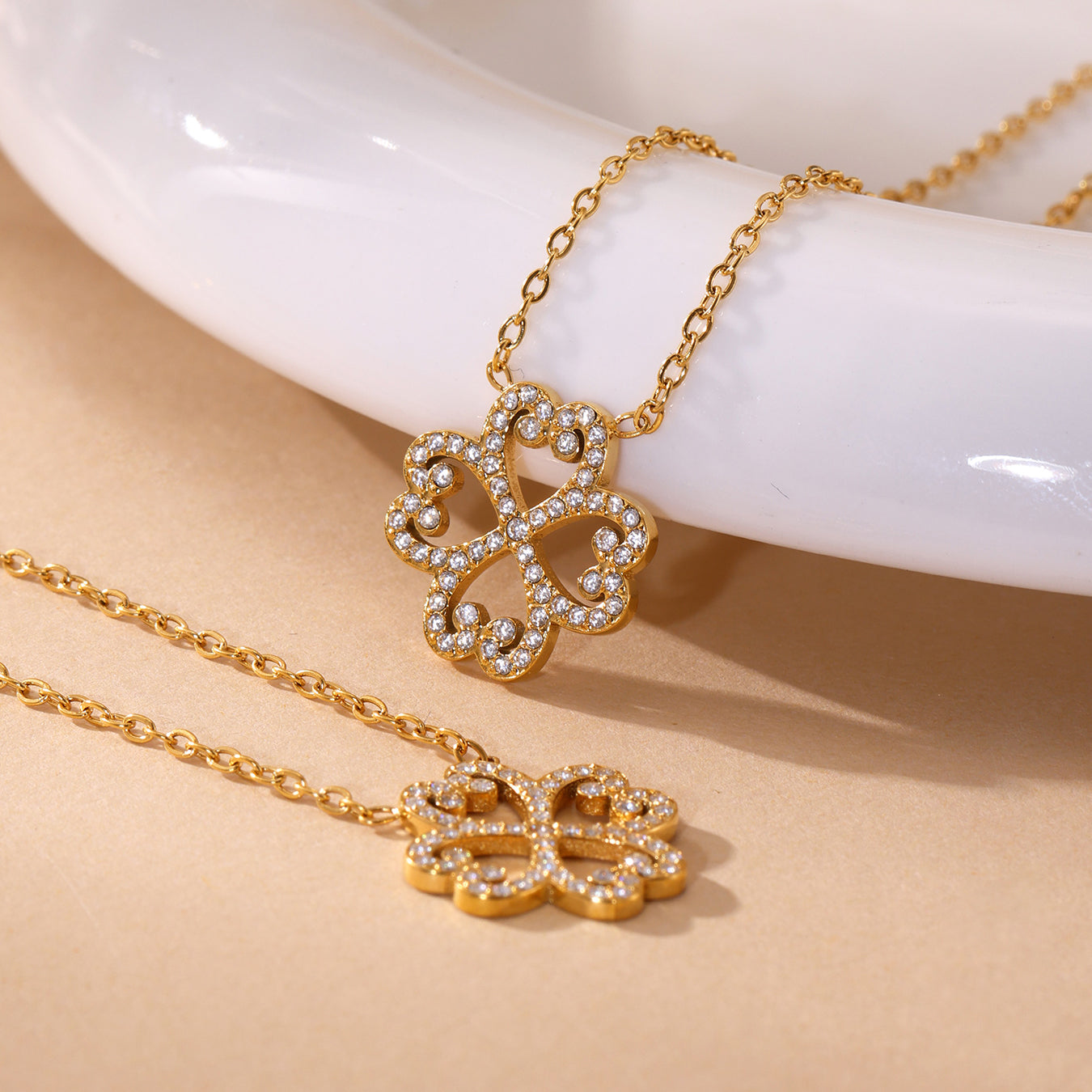 Heart & Four Leaf Clover Charm Necklace | Lucky Stainless Steel