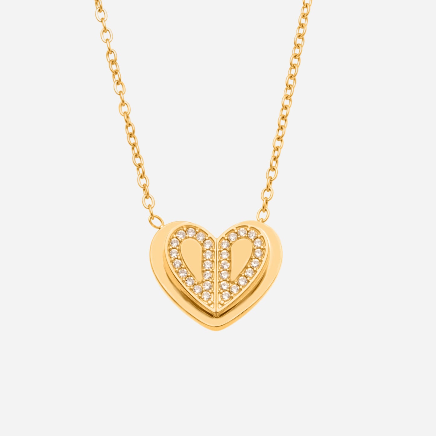 Super Shiny 5A Zircon Three-dimensional Double-layer Heart Pendant Necklace