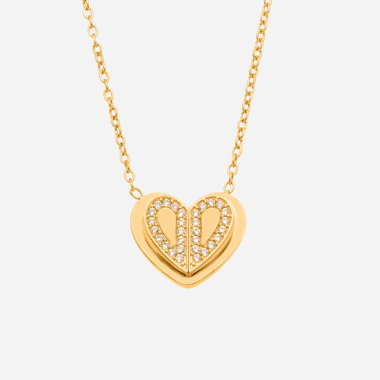 Super Shiny 5A Zircon Three-dimensional Double-layer Heart Pendant Necklace