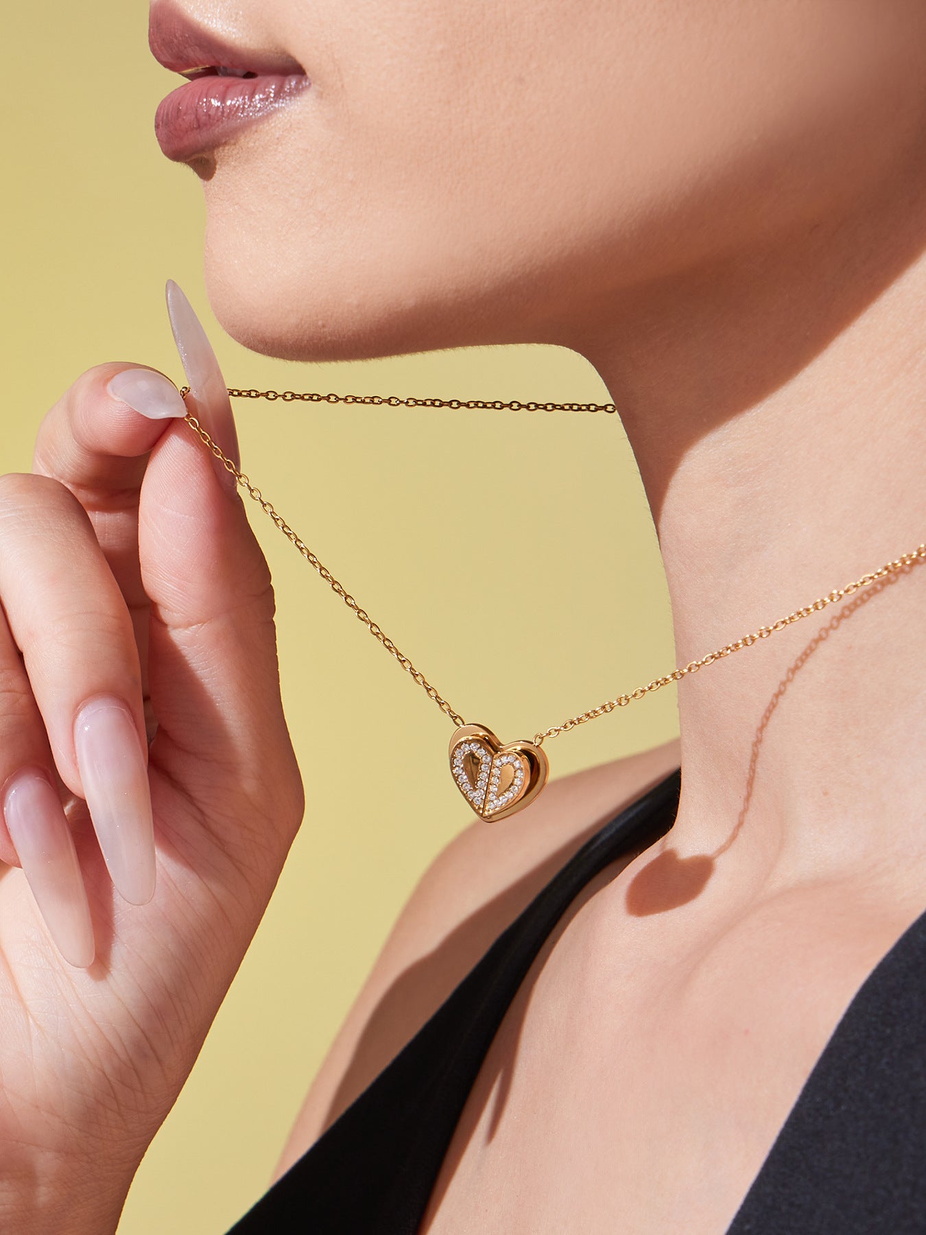 Super Shiny 5A Zircon Three-dimensional Double-layer Heart Pendant Necklace