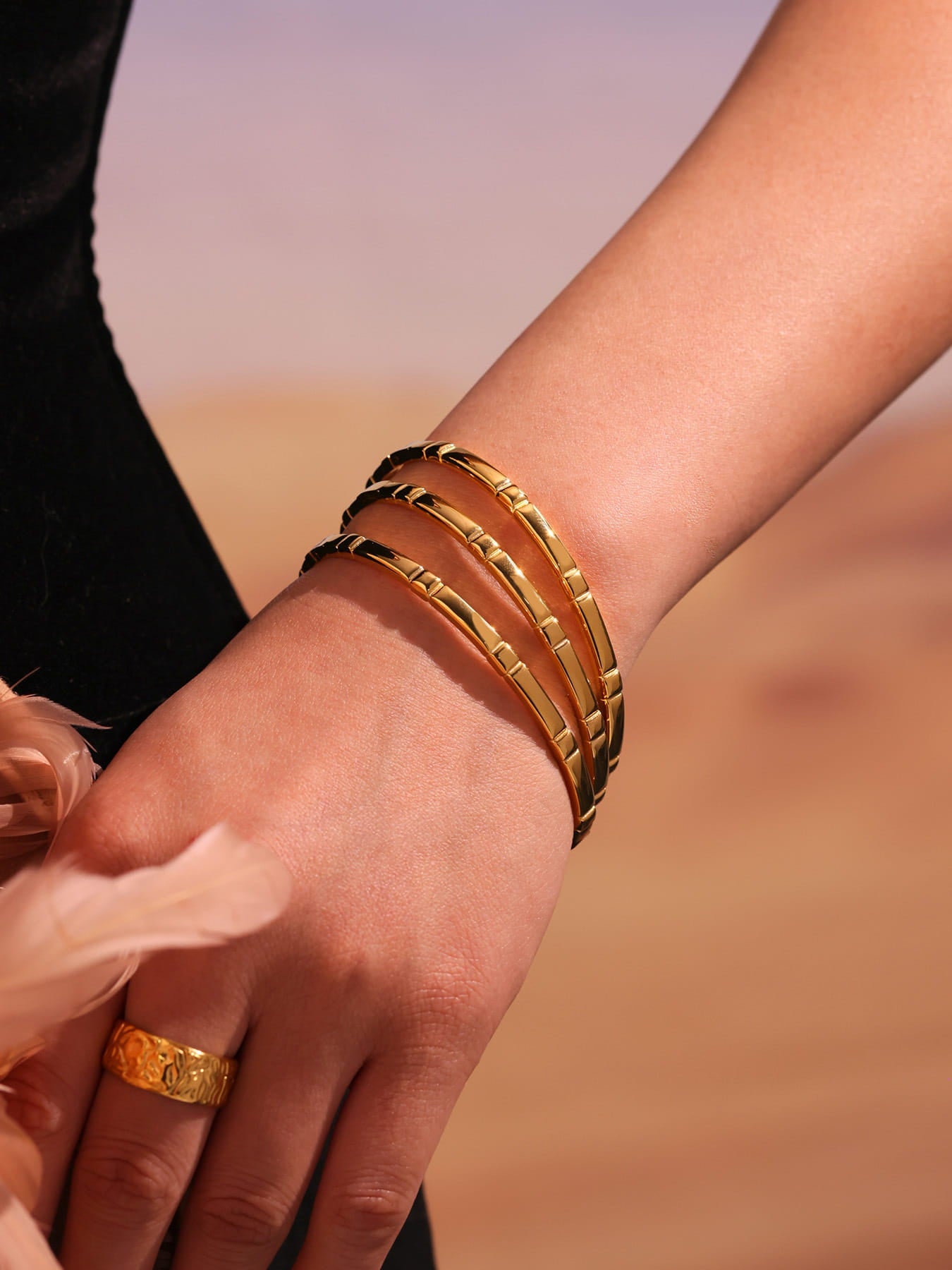 Gold Cuff Tennis Bracelet | Minimalist & Waterproof Stainless Steel Bangle
