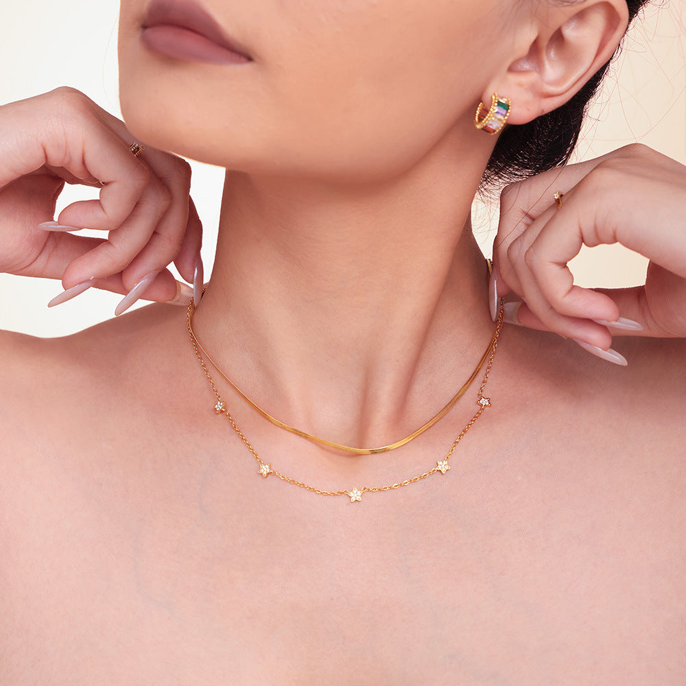 Star Layered Tennis Necklace – Five-Pointed Pendant Style
