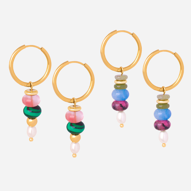 European Style Natural Stone Abacus Bead Earrings | Gold-Plated Titanium Steel