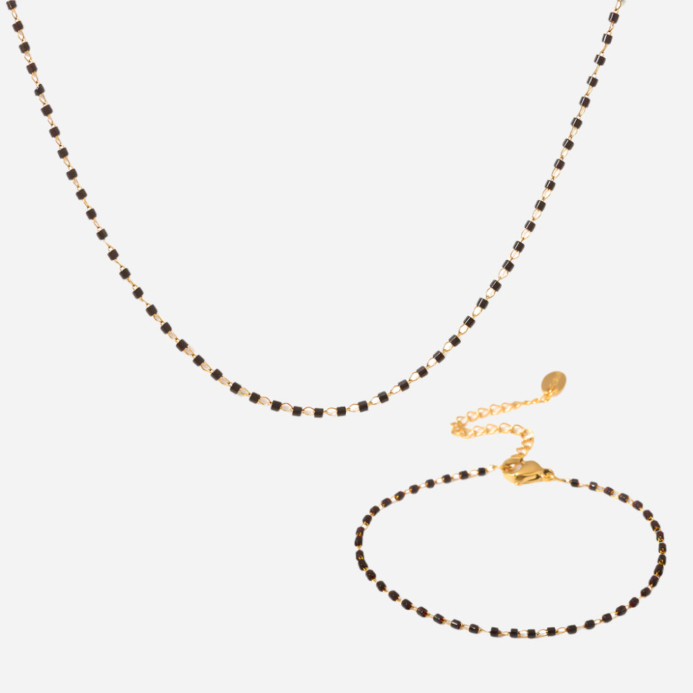 Versatile Rice Bead Glass Necklace & Bracelet Set