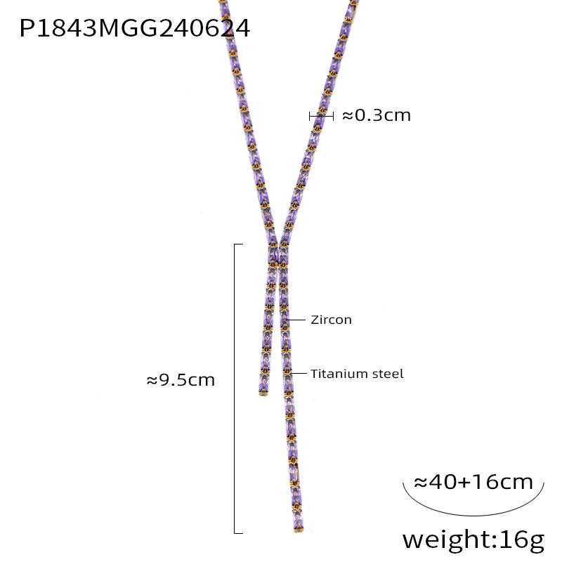 Inlaid color zircon design stainless steel necklace