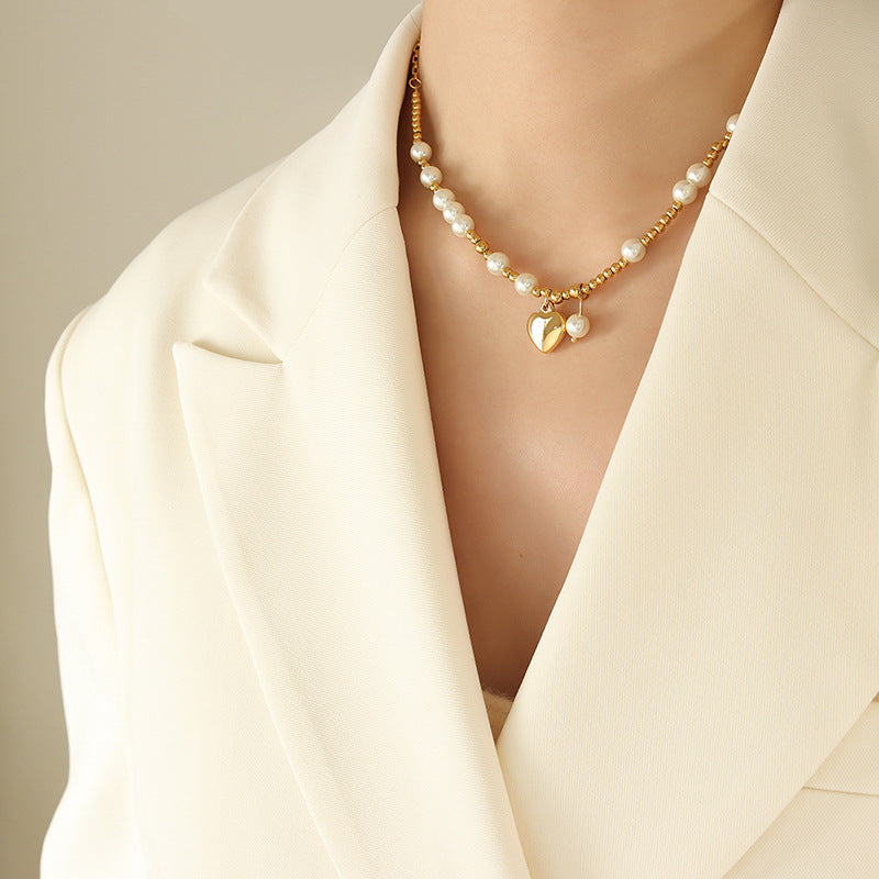 Beaded Heart Pendant Necklace with Faux Pearls | Sweet & Minimalist